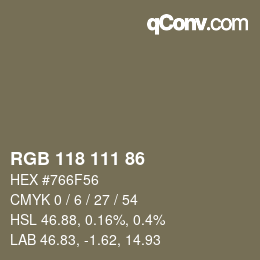 Color code: RGB 118 111 86 | qconv.com