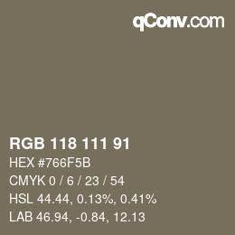 Farbcode: RGB 118 111 91 | qconv.com