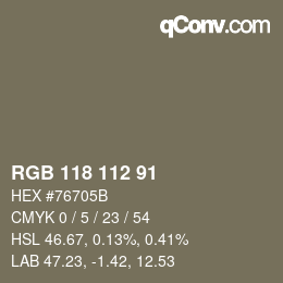 Color code: RGB 118 112 91 | qconv.com