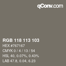 Color code: RGB 118 113 103 | qconv.com