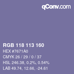 Color code: RGB 118 113 160 | qconv.com