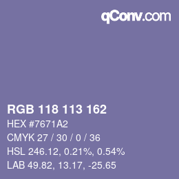 Color code: RGB 118 113 162 | qconv.com