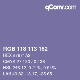 Color code: RGB 118 113 162 | qconv.com