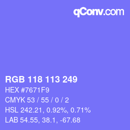 Color code: RGB 118 113 249 | qconv.com