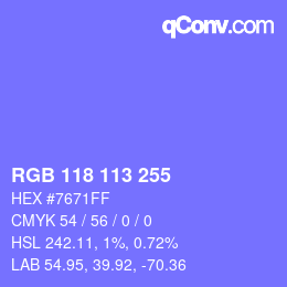 Color code: RGB 118 113 255 | qconv.com
