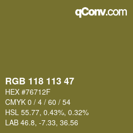 Color code: RGB 118 113 47 | qconv.com