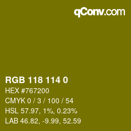 Color code: RGB 118 114 0 | qconv.com