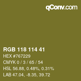 Color code: RGB 118 114 41 | qconv.com