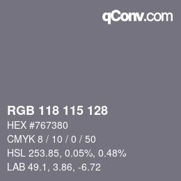 Color code: RGB 118 115 128 | qconv.com