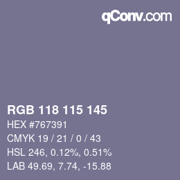 Código de color: RGB 118 115 145 | qconv.com