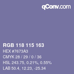 Color code: RGB 118 115 163 | qconv.com