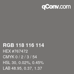 Color code: RGB 118 116 114 | qconv.com