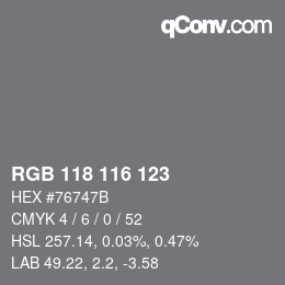 Color code: RGB 118 116 123 | qconv.com
