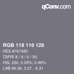 Color code: RGB 118 116 128 | qconv.com