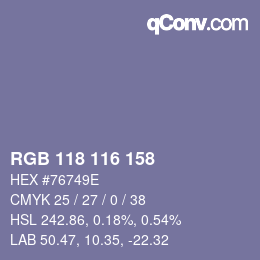 Color code: RGB 118 116 158 | qconv.com