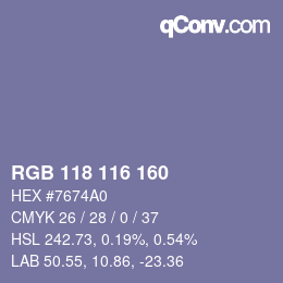 Color code: RGB 118 116 160 | qconv.com