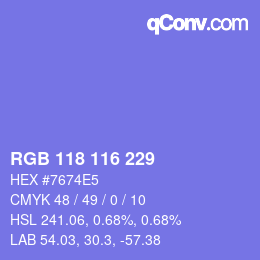 Color code: RGB 118 116 229 | qconv.com