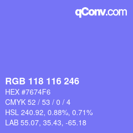Color code: RGB 118 116 246 | qconv.com