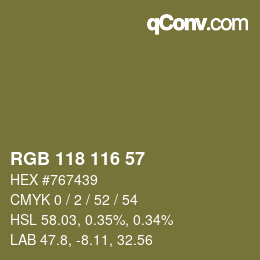 Color code: RGB 118 116 57 | qconv.com