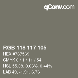 Color code: RGB 118 117 105 | qconv.com
