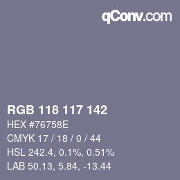 カラーコード: RGB 118 117 142 | qconv.com