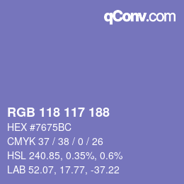 Color code: RGB 118 117 188 | qconv.com