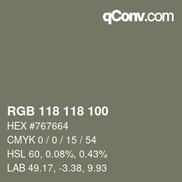 カラーコード: RGB 118 118 100 | qconv.com