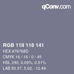 カラーコード: RGB 118 118 141 | qconv.com