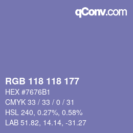 Color code: RGB 118 118 177 | qconv.com