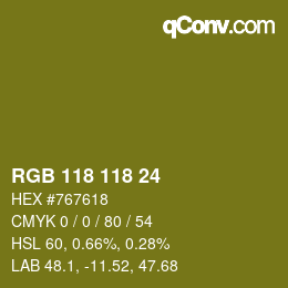 Farbcode: RGB 118 118 24 | qconv.com