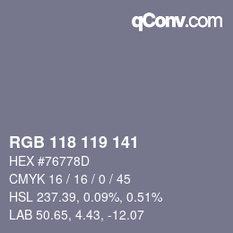 Farbcode: RGB 118 119 141 | qconv.com