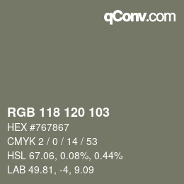 颜色代码: RGB 118 120 103 | qconv.com