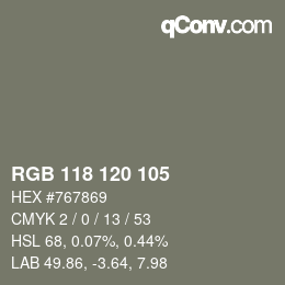 颜色代码: RGB 118 120 105 | qconv.com