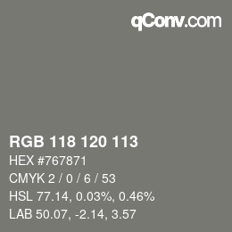 Color code: RGB 118 120 113 | qconv.com