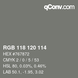 Color code: RGB 118 120 114 | qconv.com