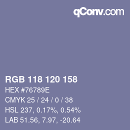 颜色代码: RGB 118 120 158 | qconv.com