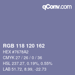 Color code: RGB 118 120 162 | qconv.com