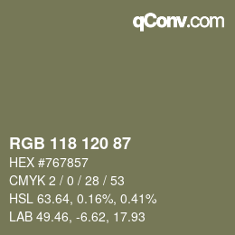 颜色代码: RGB 118 120 87 | qconv.com
