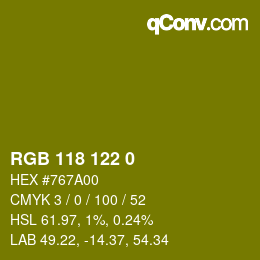 Color code: RGB 118 122 0 | qconv.com