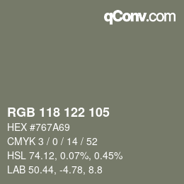 カラーコード: RGB 118 122 105 | qconv.com