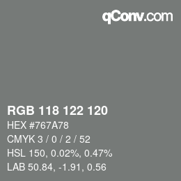 Farbcode: RGB 118 122 120 | qconv.com
