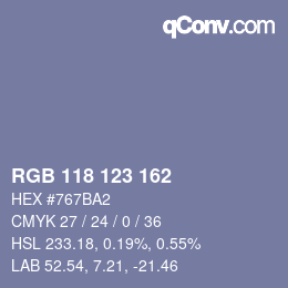 Color code: RGB 118 123 162 | qconv.com