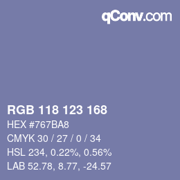 Color code: RGB 118 123 168 | qconv.com