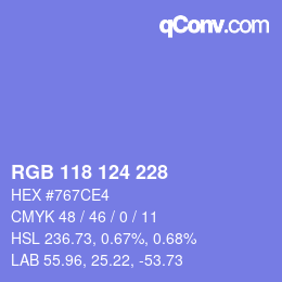 Color code: RGB 118 124 228 | qconv.com