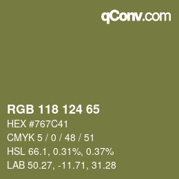 Farbcode: RGB 118 124 65 | qconv.com