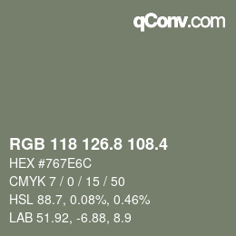 カラーコード: RGB 118 126.8 108.4 | qconv.com