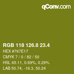 カラーコード: RGB 118 126.8 23.4 | qconv.com
