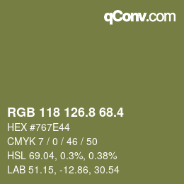 カラーコード: RGB 118 126.8 68.4 | qconv.com