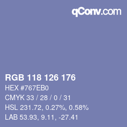 Color code: RGB 118 126 176 | qconv.com