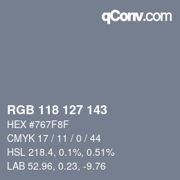 Código de color: RGB 118 127 143 | qconv.com